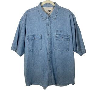 Vintage Y2K 90s Bugle Boy Denim Work Chore Farm Shirt Pencil Pocket Men XXL Blue